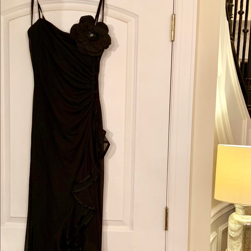 Long black evening dress with High/Low silhouette